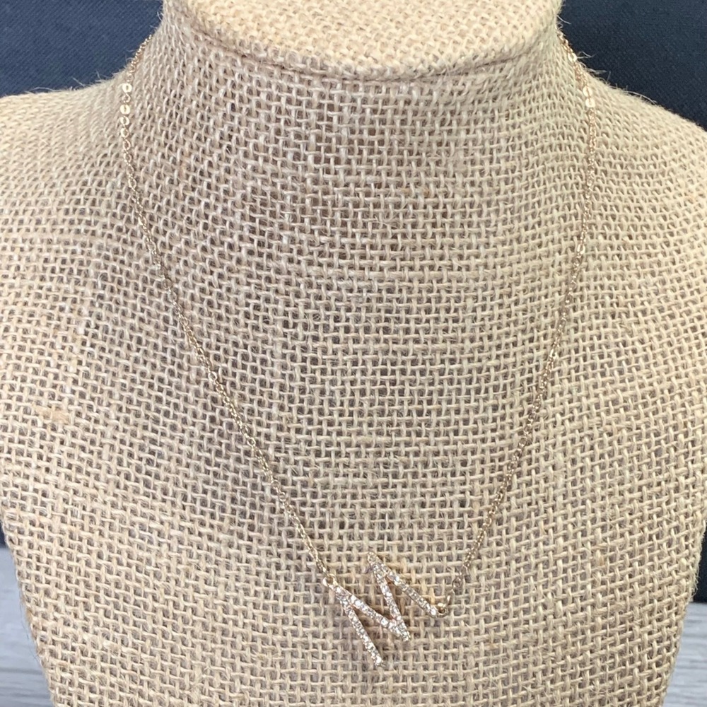 Claire's Rose Gold Tone Rhinestone Initial M Sideways Pendant Necklace 16 inch